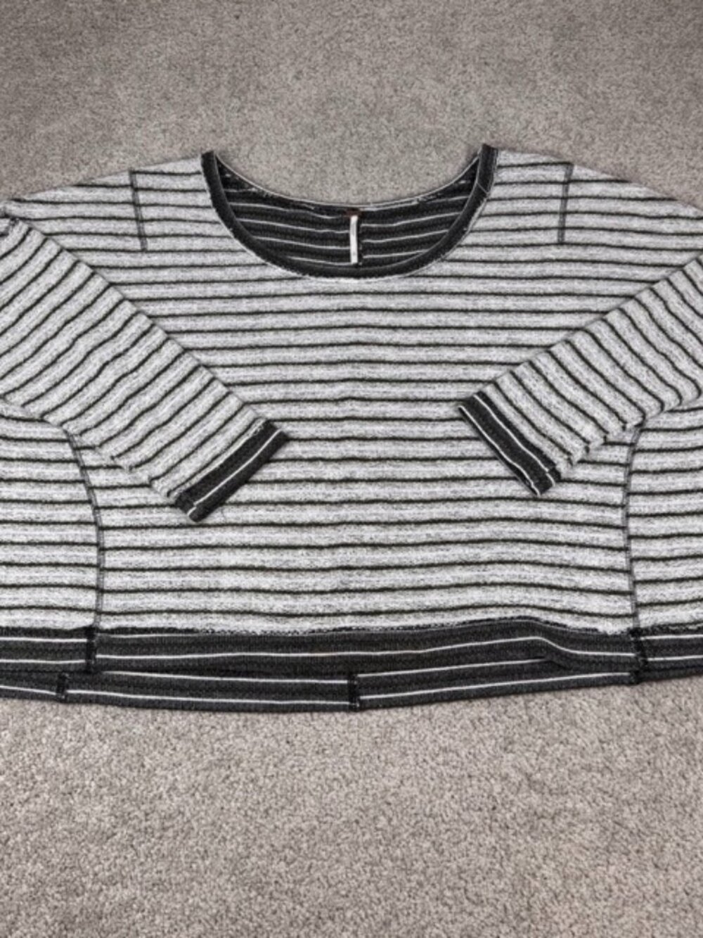 Free People Inside Out Crewneck Oversized Size Small Grey Dolman Sleeves Striped